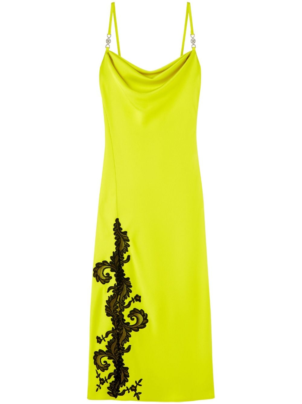 Versace Barocco-lace embellished satin midi dress - Yellow von Versace