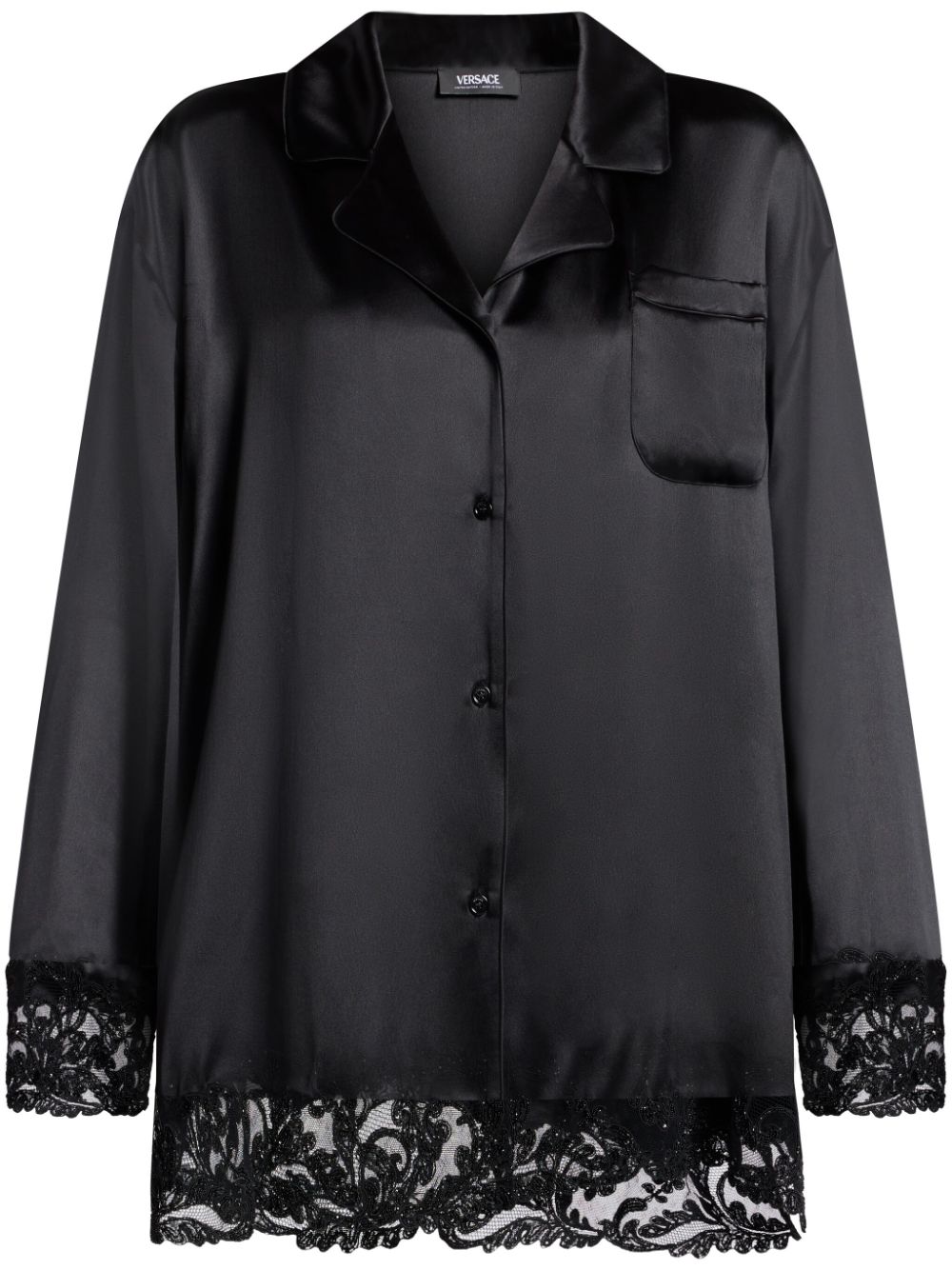 Versace Barocco lace-trim silk shirt - Black von Versace