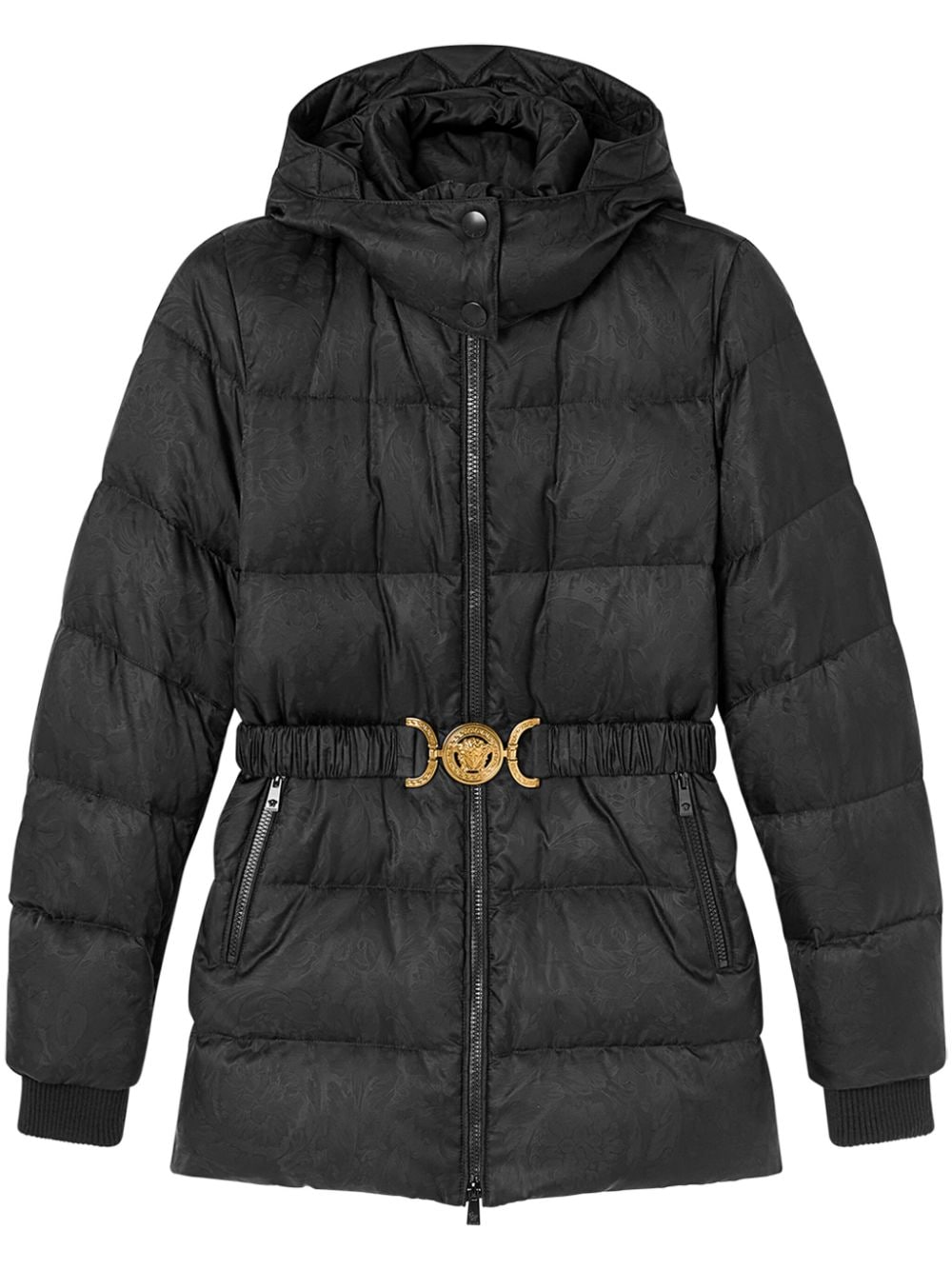 Versace Barocco-print belted puffer jacket - Black von Versace
