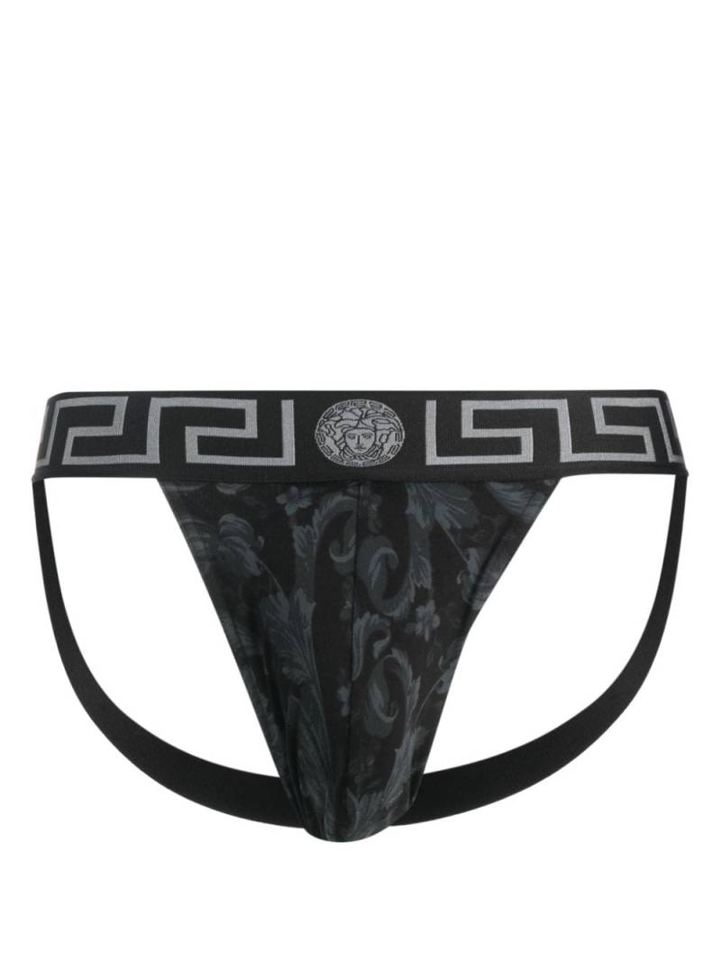 Versace Barocco-print cotton jockstrap - Black von Versace