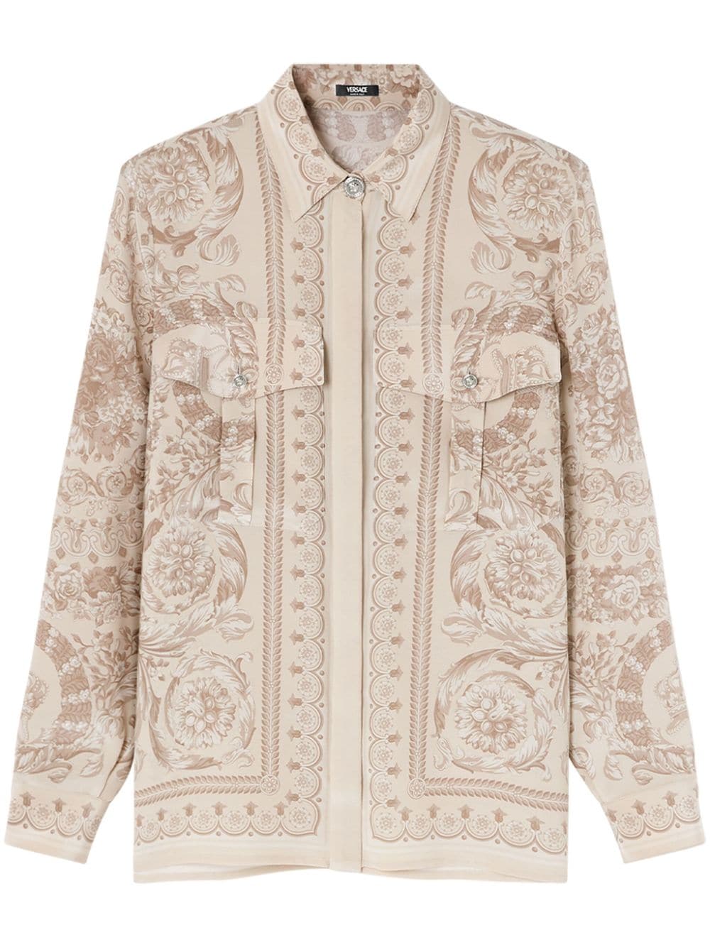 Versace Barocco-print crepe de chine shirt - Neutrals von Versace