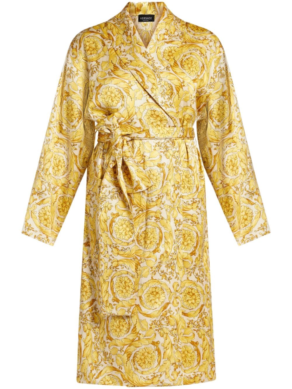 Versace Barocco-print silk-satin robe - Yellow von Versace
