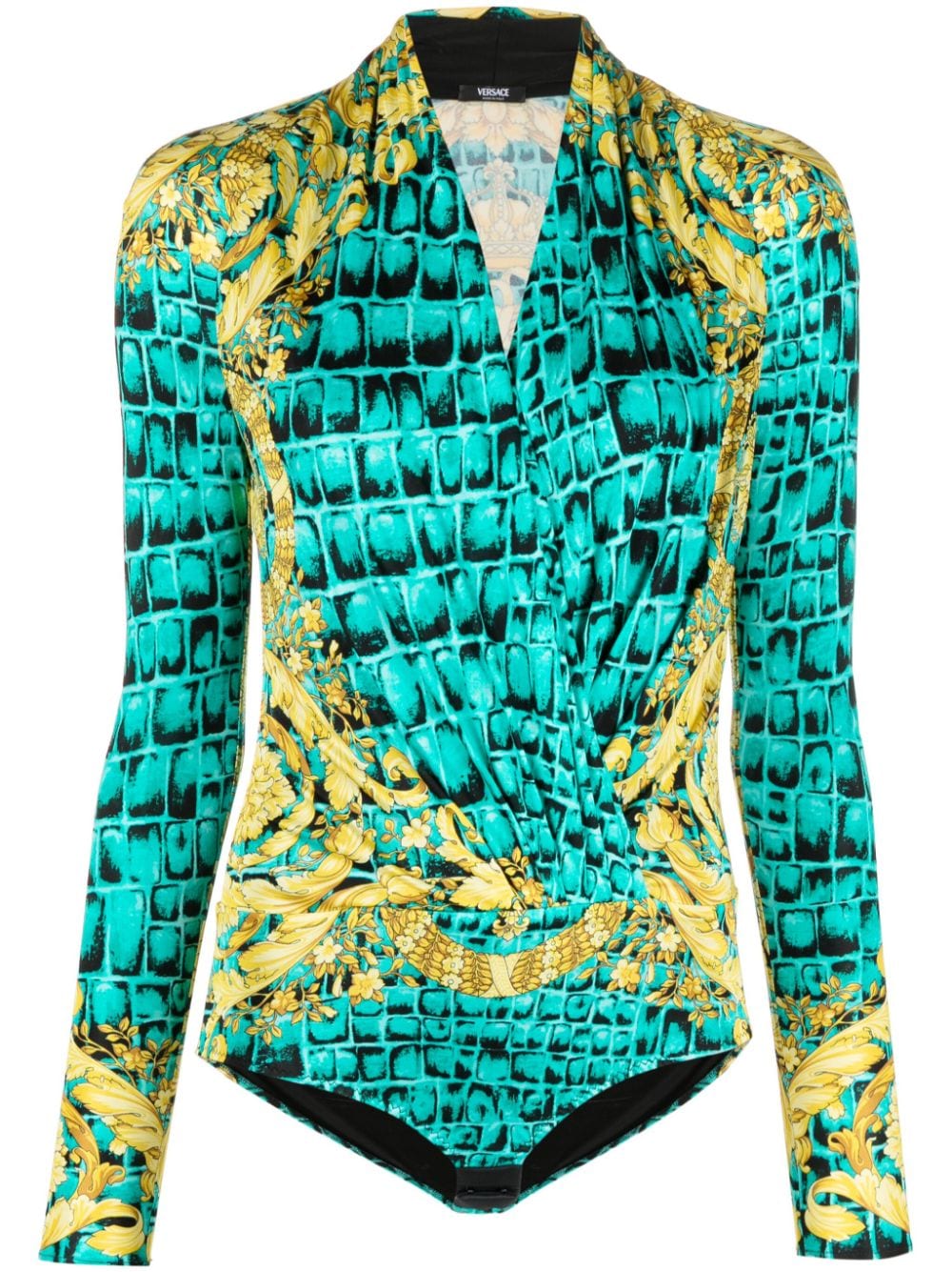 Versace Baroccodile-print draped bodysuit - Green von Versace