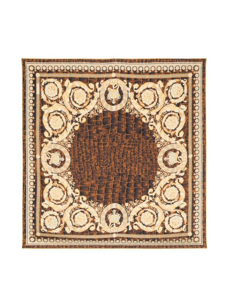 Versace Baroccodile-print silk square scarf - Brown von Versace