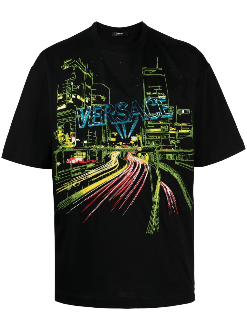 Versace City Lights embroidery T-shirt - Black von Versace