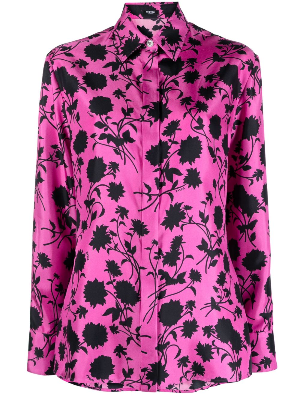 Versace Floral Silhouette-print silk shirt - Black von Versace