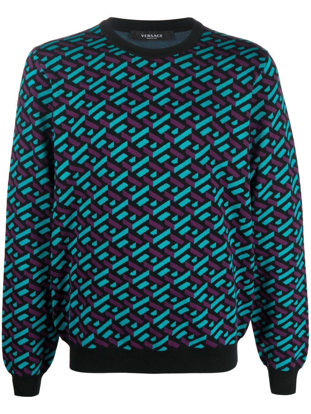 Versace La Greca jacquard wool jumper - Blue von Versace