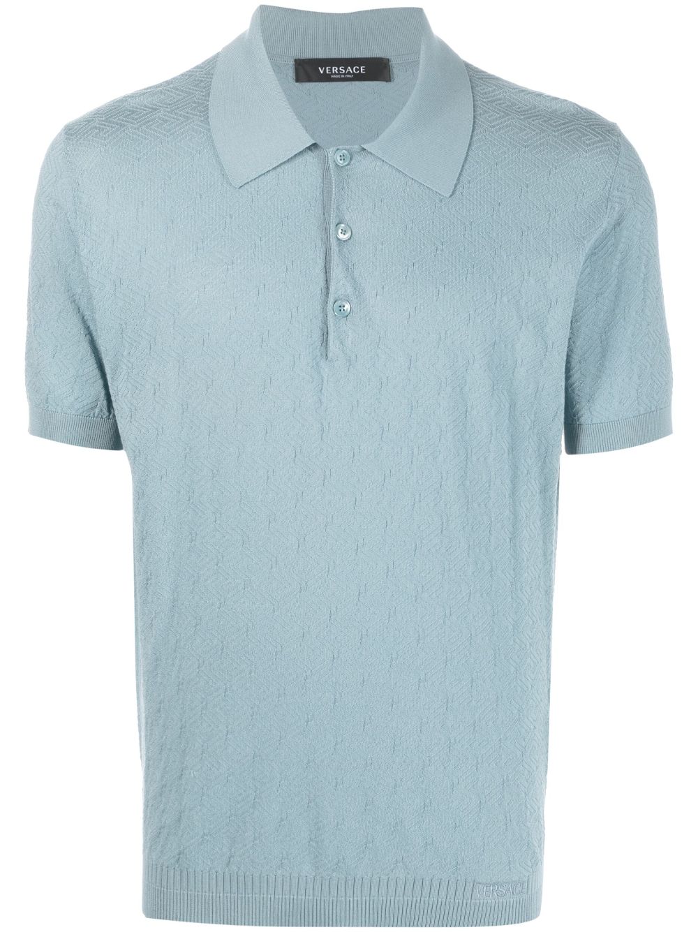 Versace La Greca pointelle-knit polo shirt - Blue von Versace