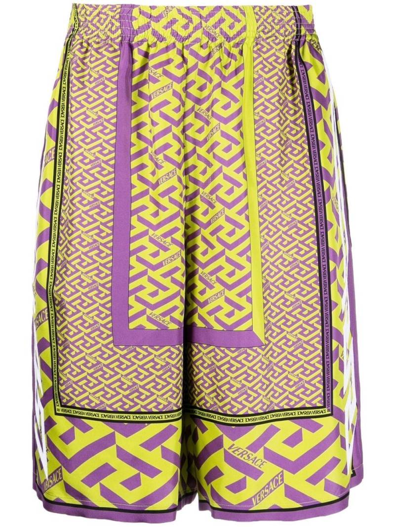 Versace La Greca-print silk shorts - Yellow von Versace