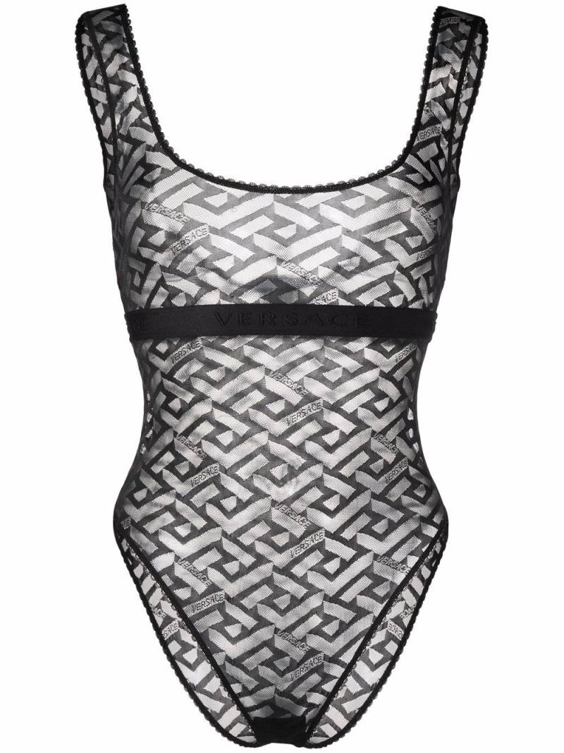 Versace La Greca tulle bodysuit - Black von Versace