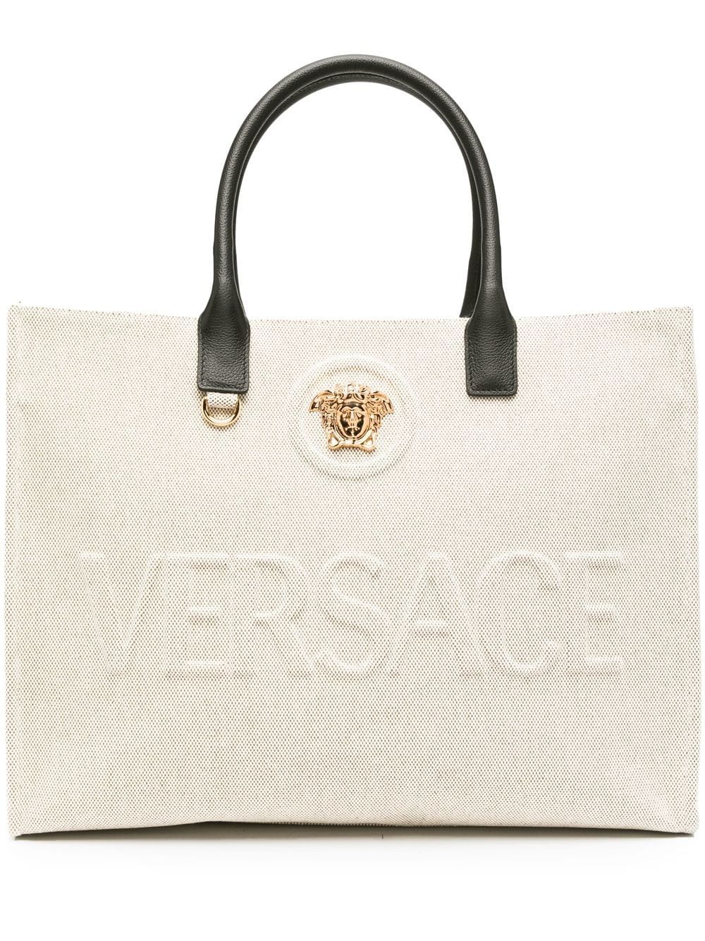 Versace large La Medusa canvas tote bag - Neutrals von Versace