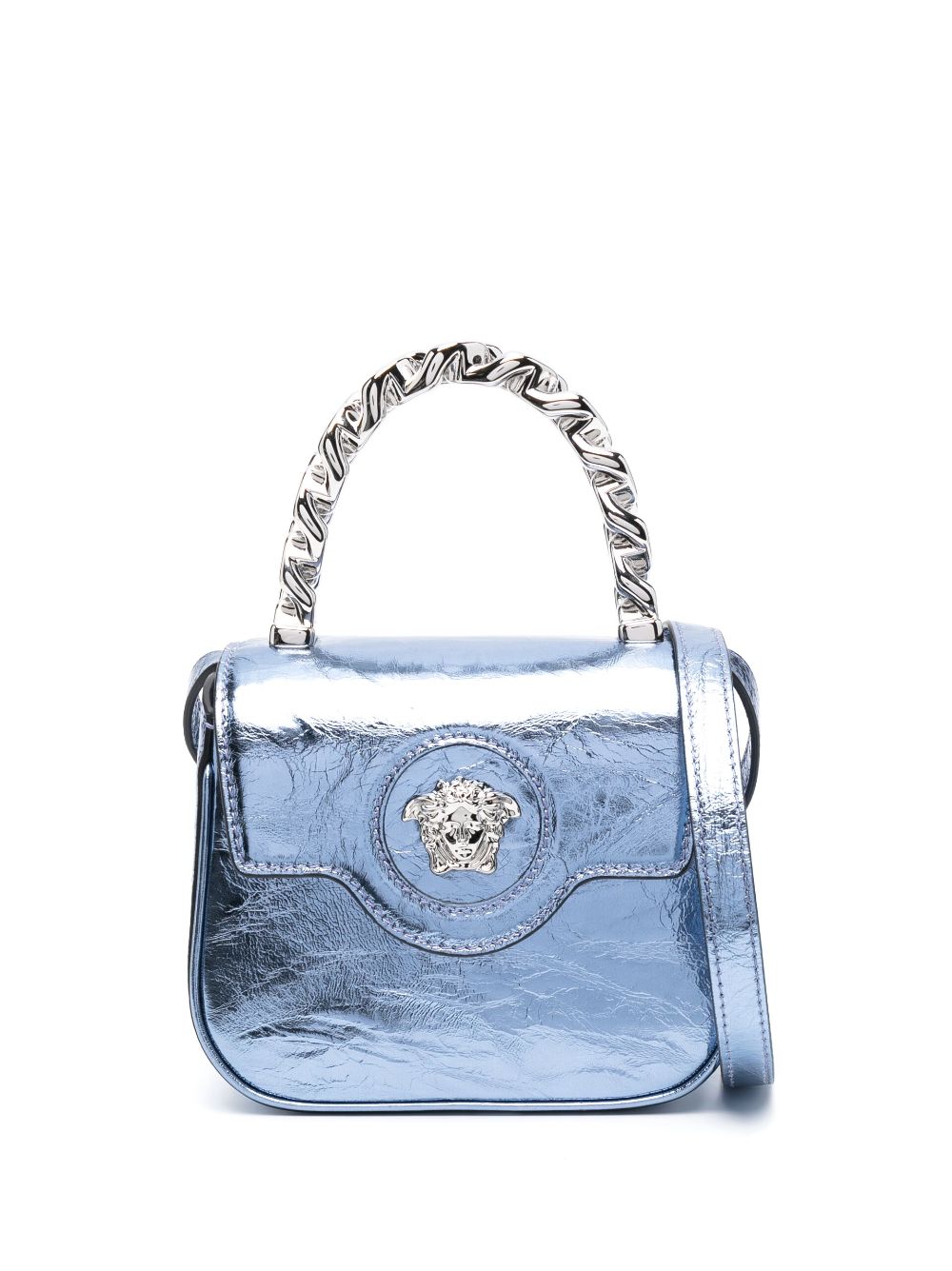 Versace La Medusa metallic leather mini bag - Blue von Versace