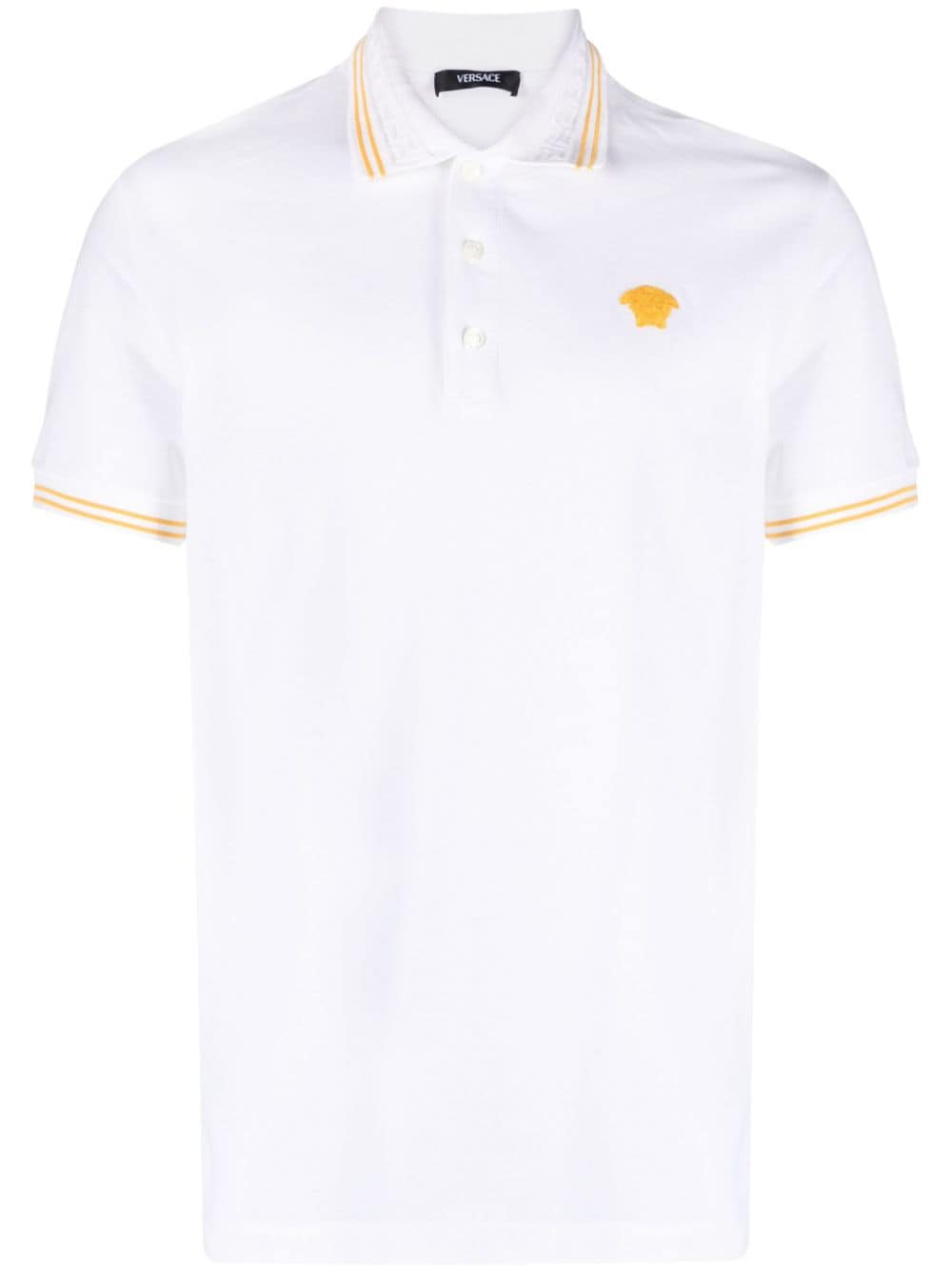 Versace Medusa Head-embroidered cotton polo shirt - White von Versace