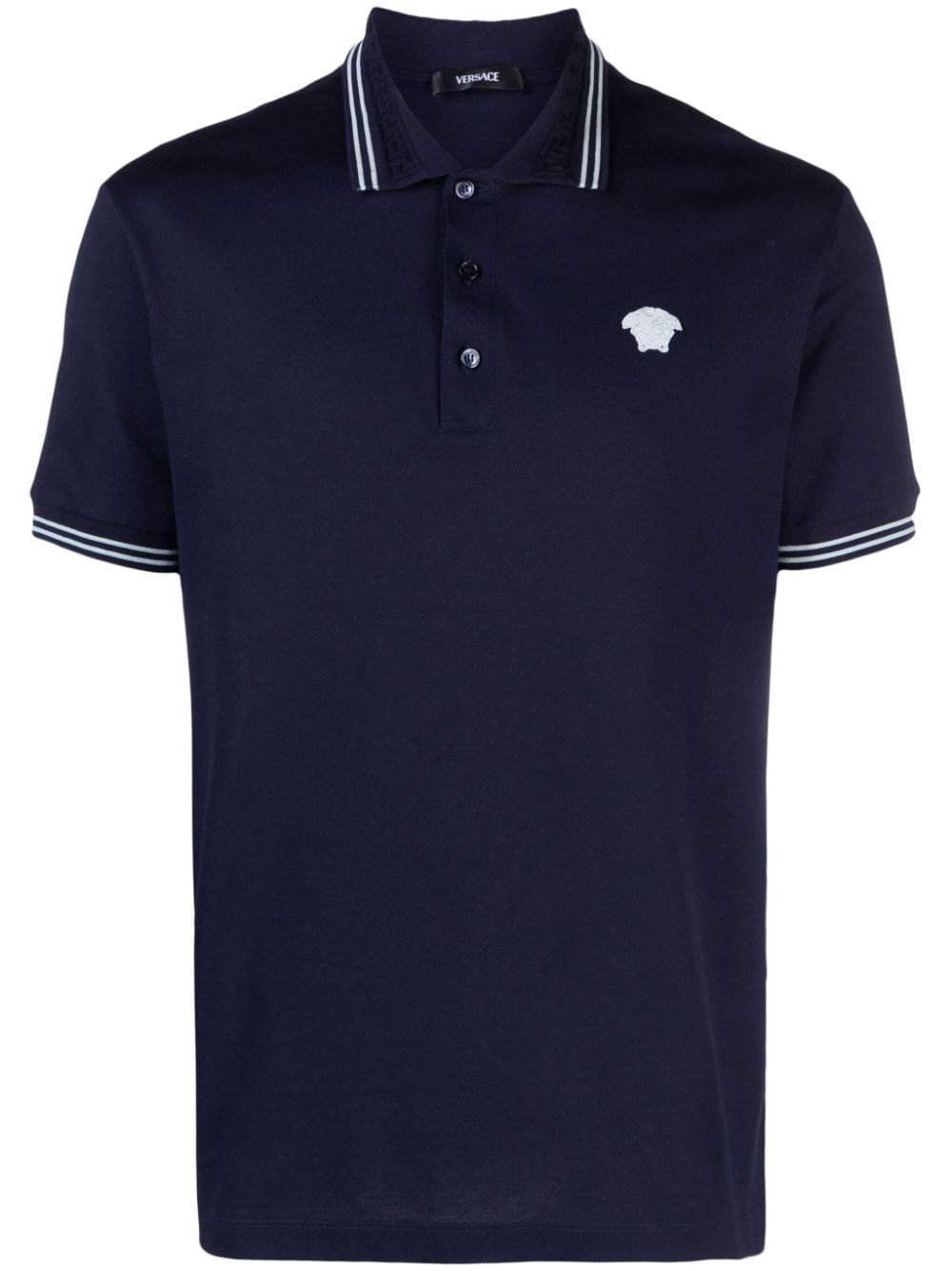 Versace Medusa-embroidered cotton polo shirt - Blue von Versace