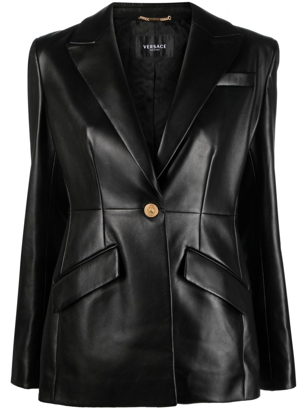 Versace single-breasted leather blazer - Black von Versace