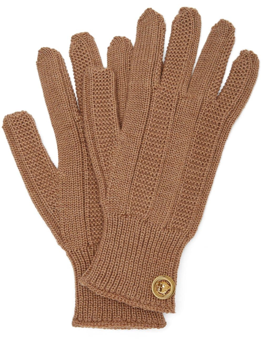 Versace Medusa-plaque ribbed-knit gloves - Brown von Versace