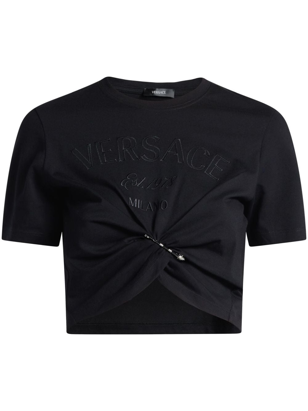 Versace Milano Stamp-embroidered crop top - Black von Versace