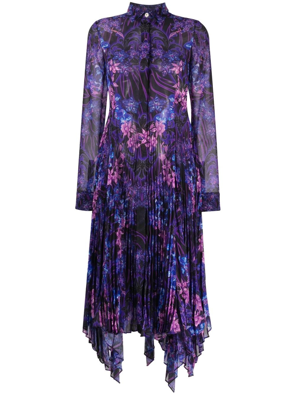 Versace Orchid Barocco-print pleated shirtdress - Black von Versace