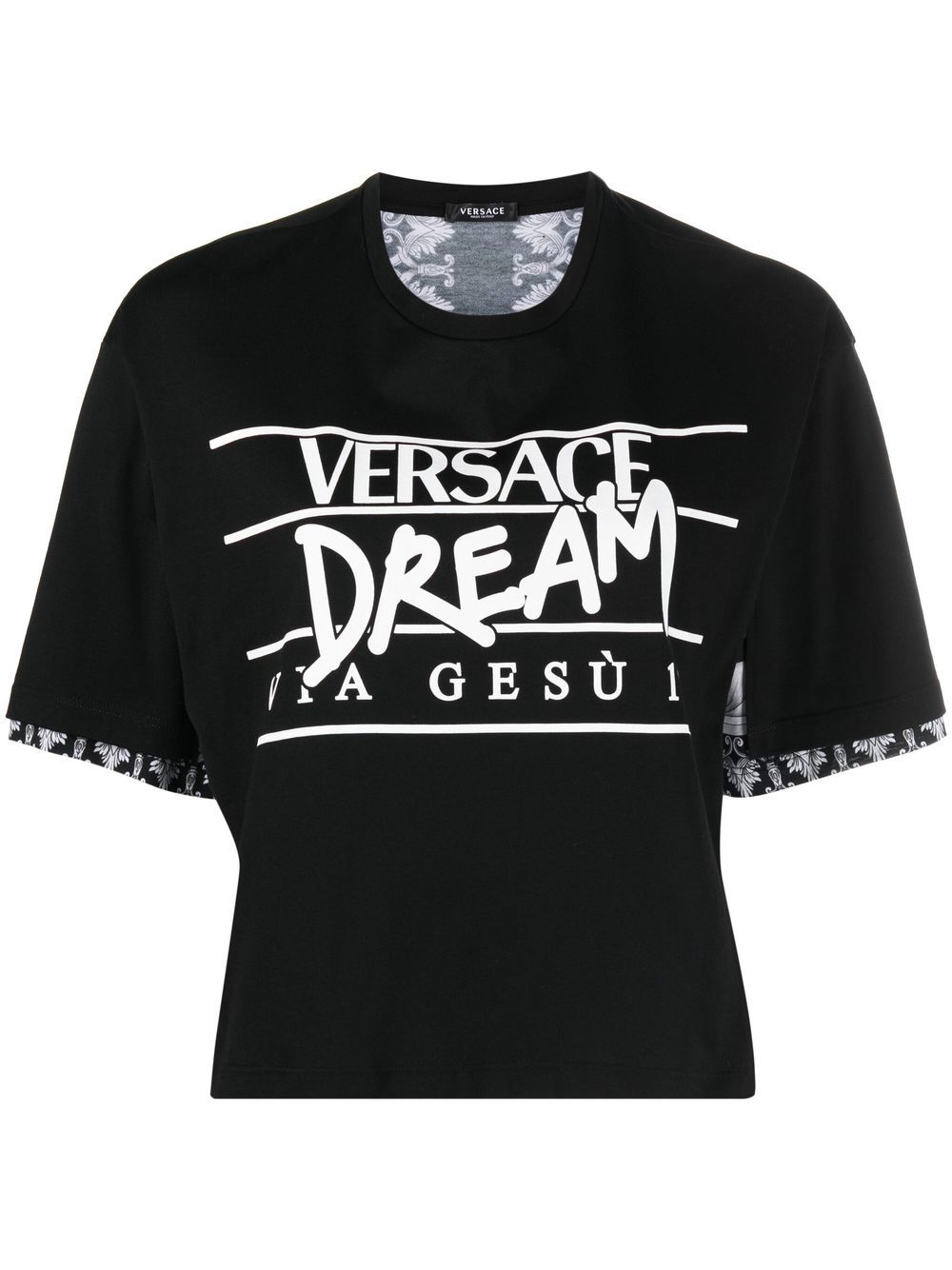 Versace Silver Baroque slogan-print T-shirt - Black von Versace