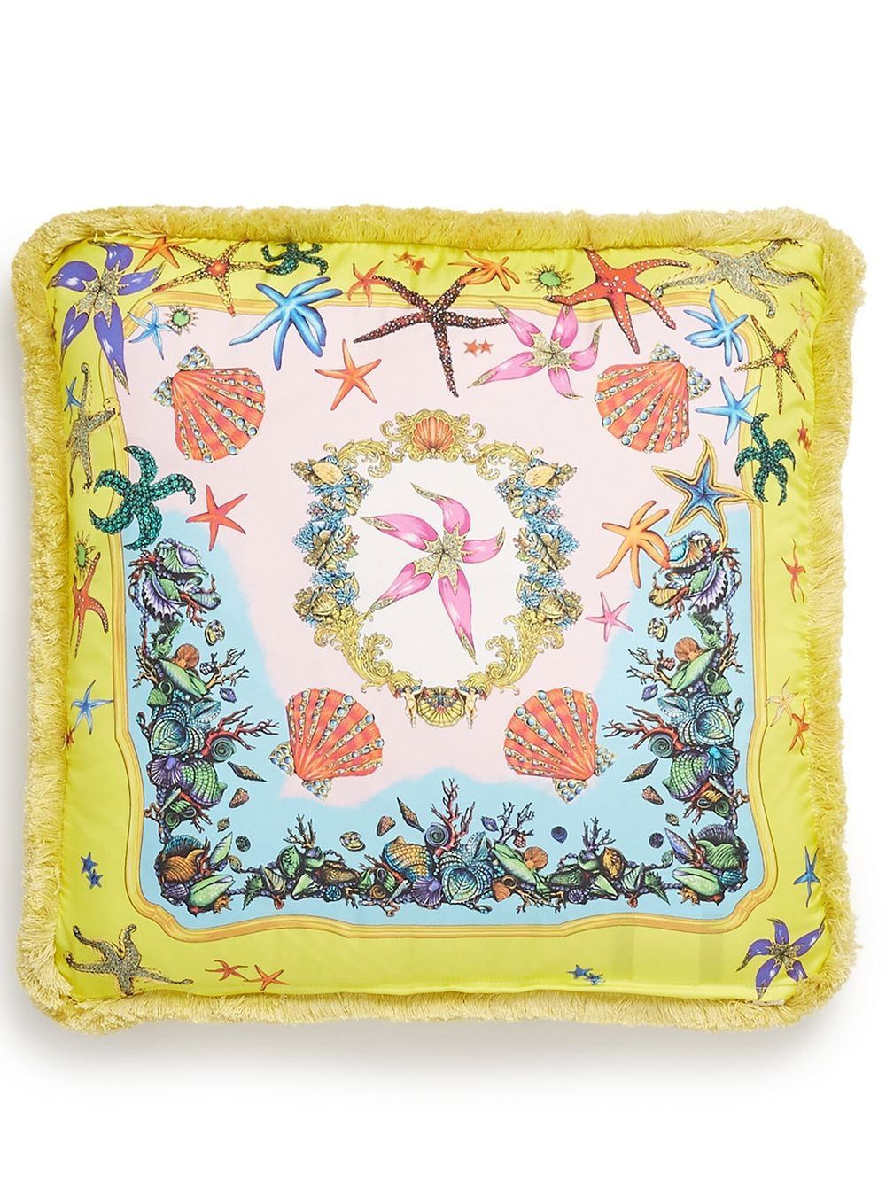 Versace Trésor de la Mer-print twill silk cushion - Yellow von Versace