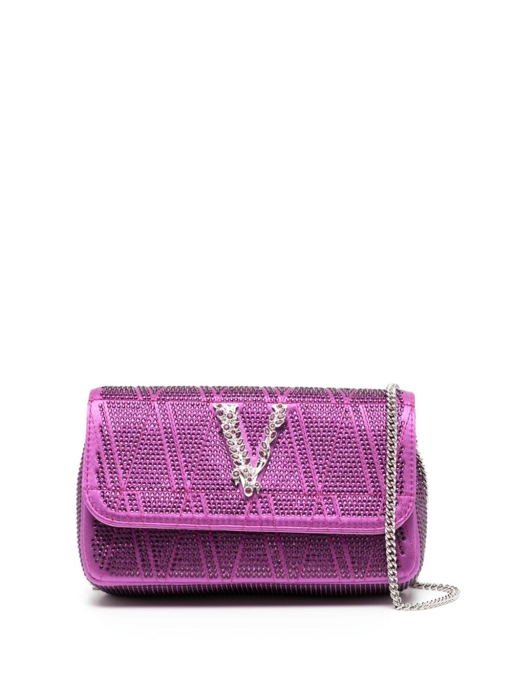 Versace Virtus crystal-embellished leather shoulder bag - Purple von Versace