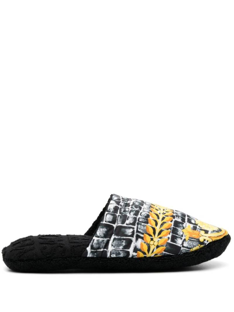 Versace Baroccodile-print cotton slippers - Black von Versace