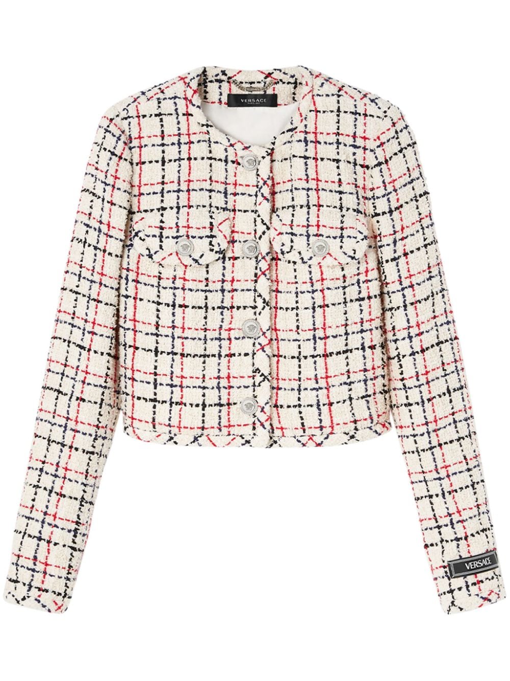 Versace check-pattern tweed cropped jacket - White von Versace