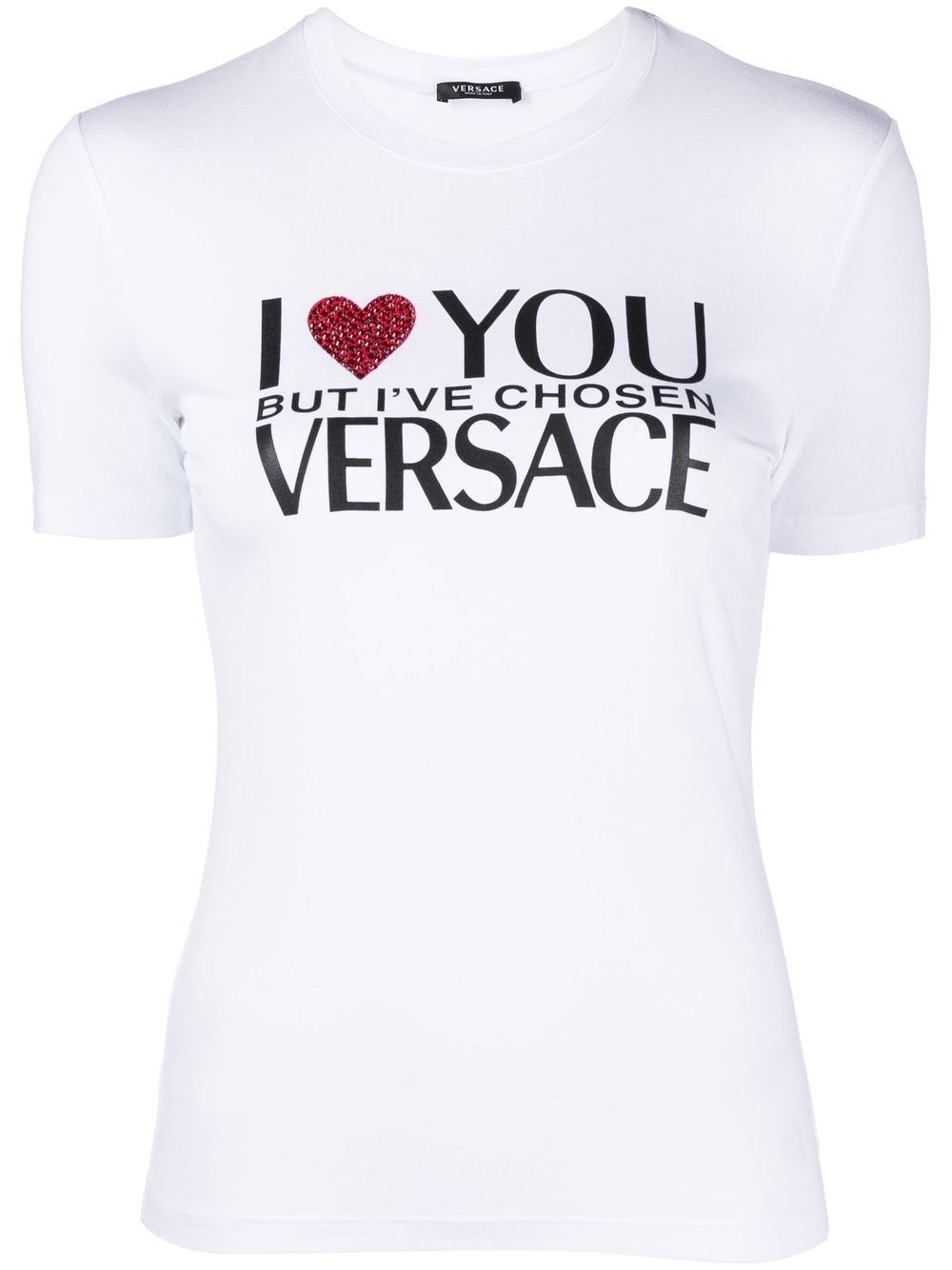 Versace crystal-embellished slogan T-shirt - White von Versace