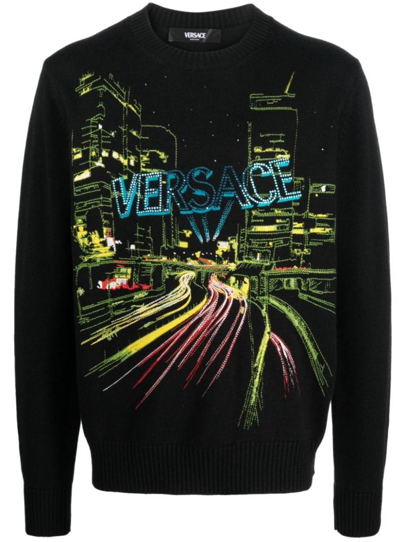 Versace embroidered-City Lights jumper - Black von Versace
