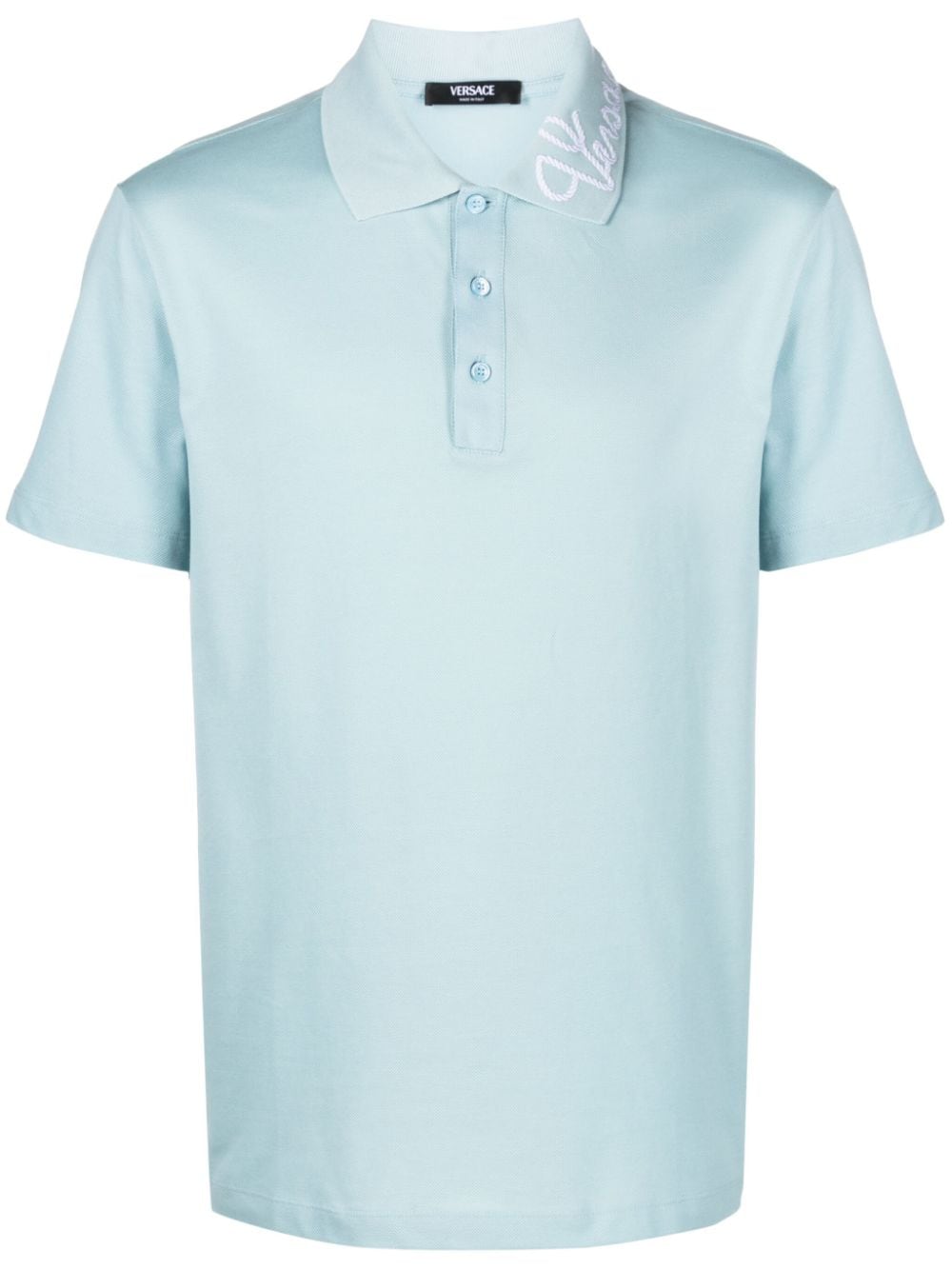 Versace logo-embroidered cotton polo shirt - Blue von Versace