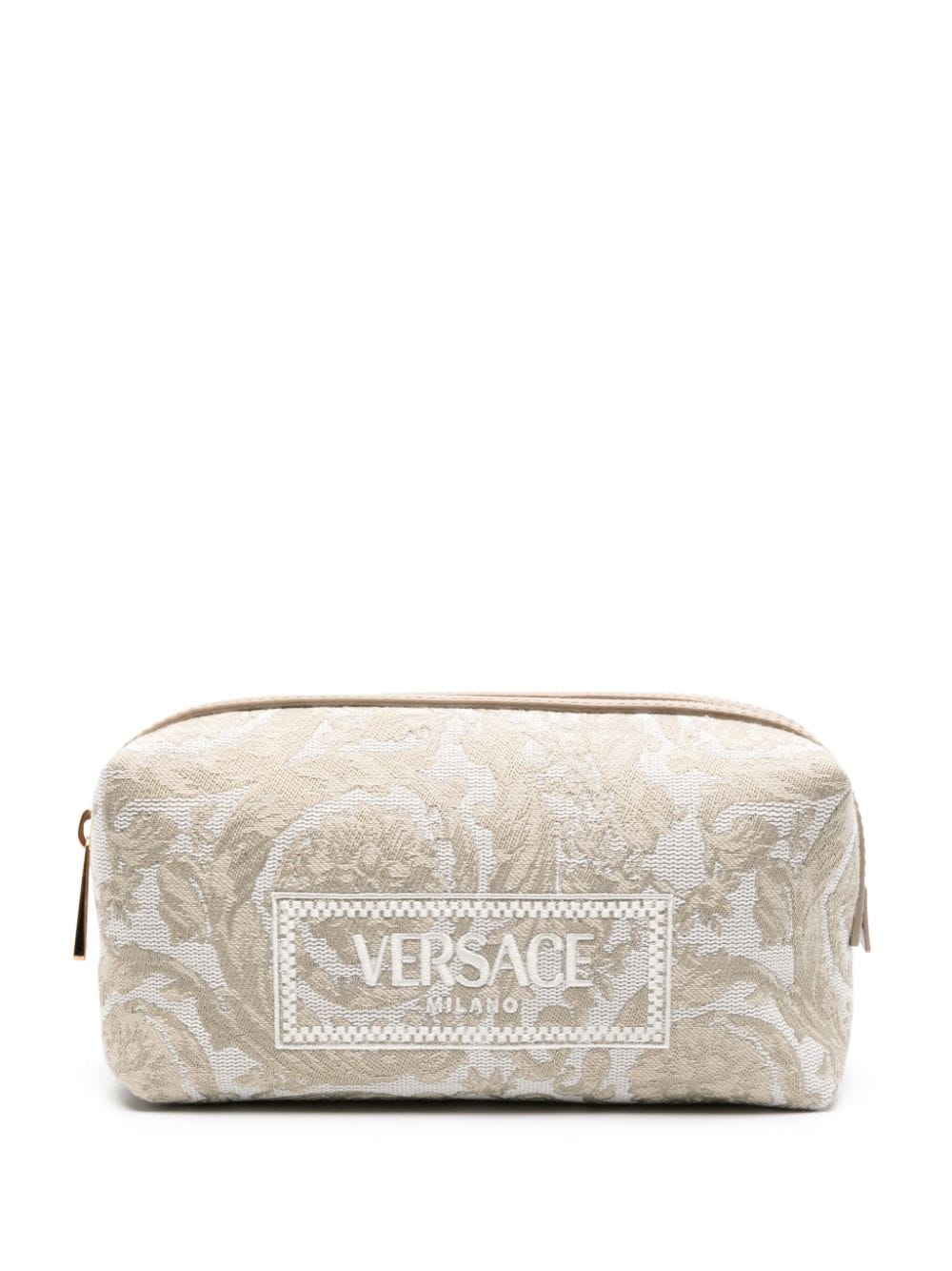 Versace embroidered-logo jacquard toiletry bag - Neutrals von Versace