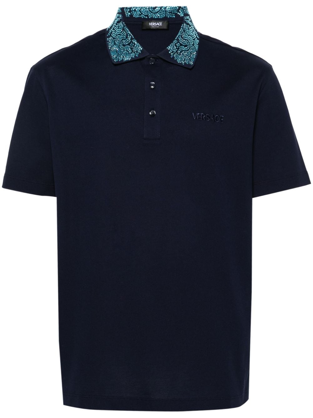 Versace glass crystal-embellished polo shirt - Blue von Versace