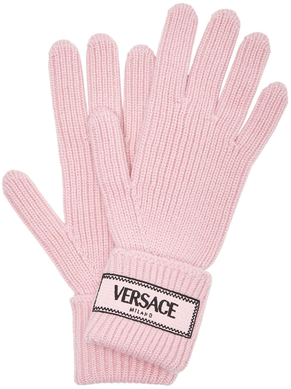 Versace logo-appliqué wool gloves - Pink von Versace