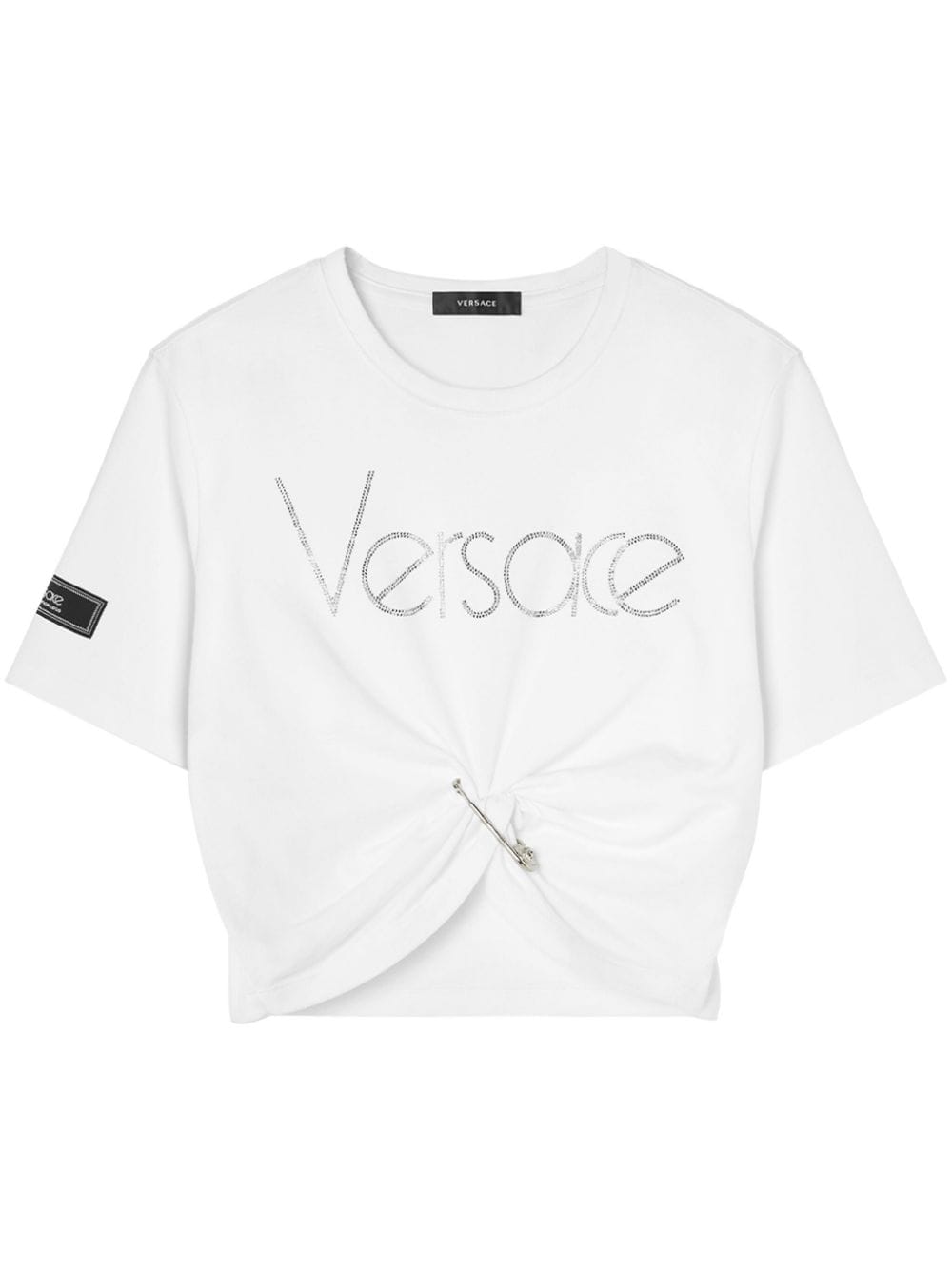 Versace logo-embellished cropped cotton T-shirt - White von Versace