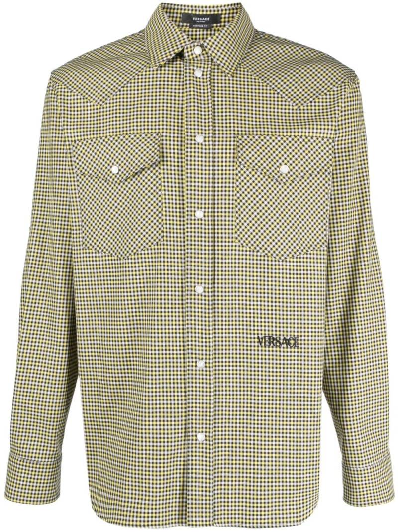 Versace logo-embroidered checked shirt - Black von Versace