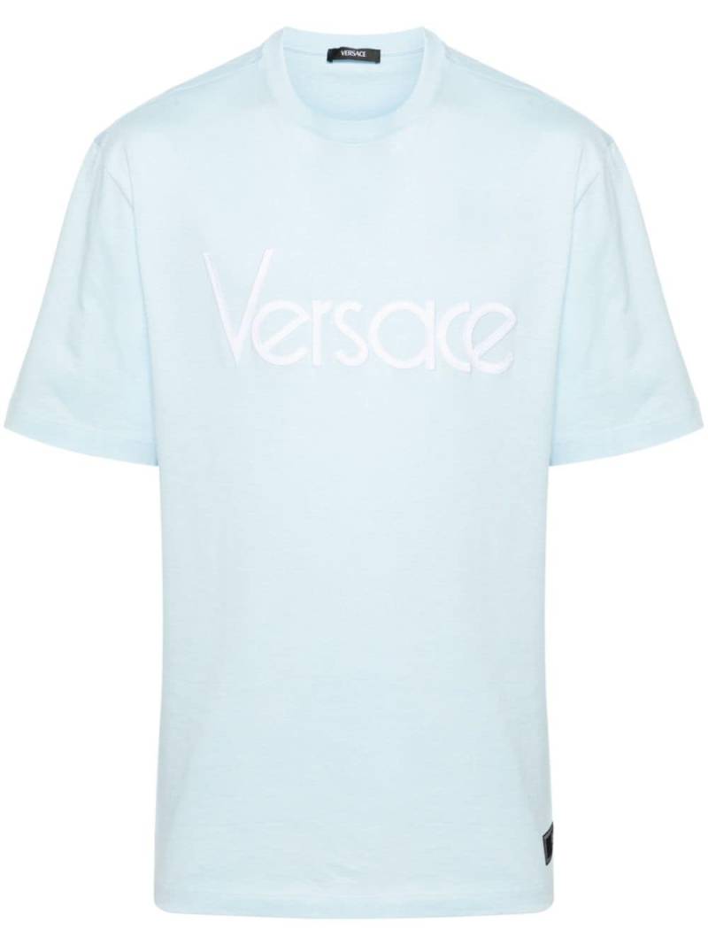 Versace logo-embroidered cotton T-shirt - Blue von Versace