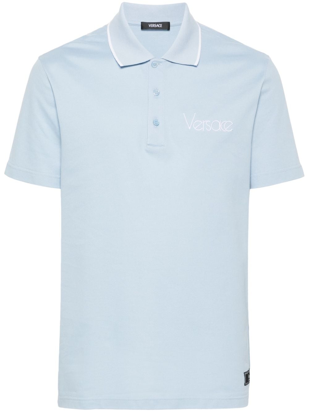 Versace logo-embroidered cotton polo shirt - Blue von Versace