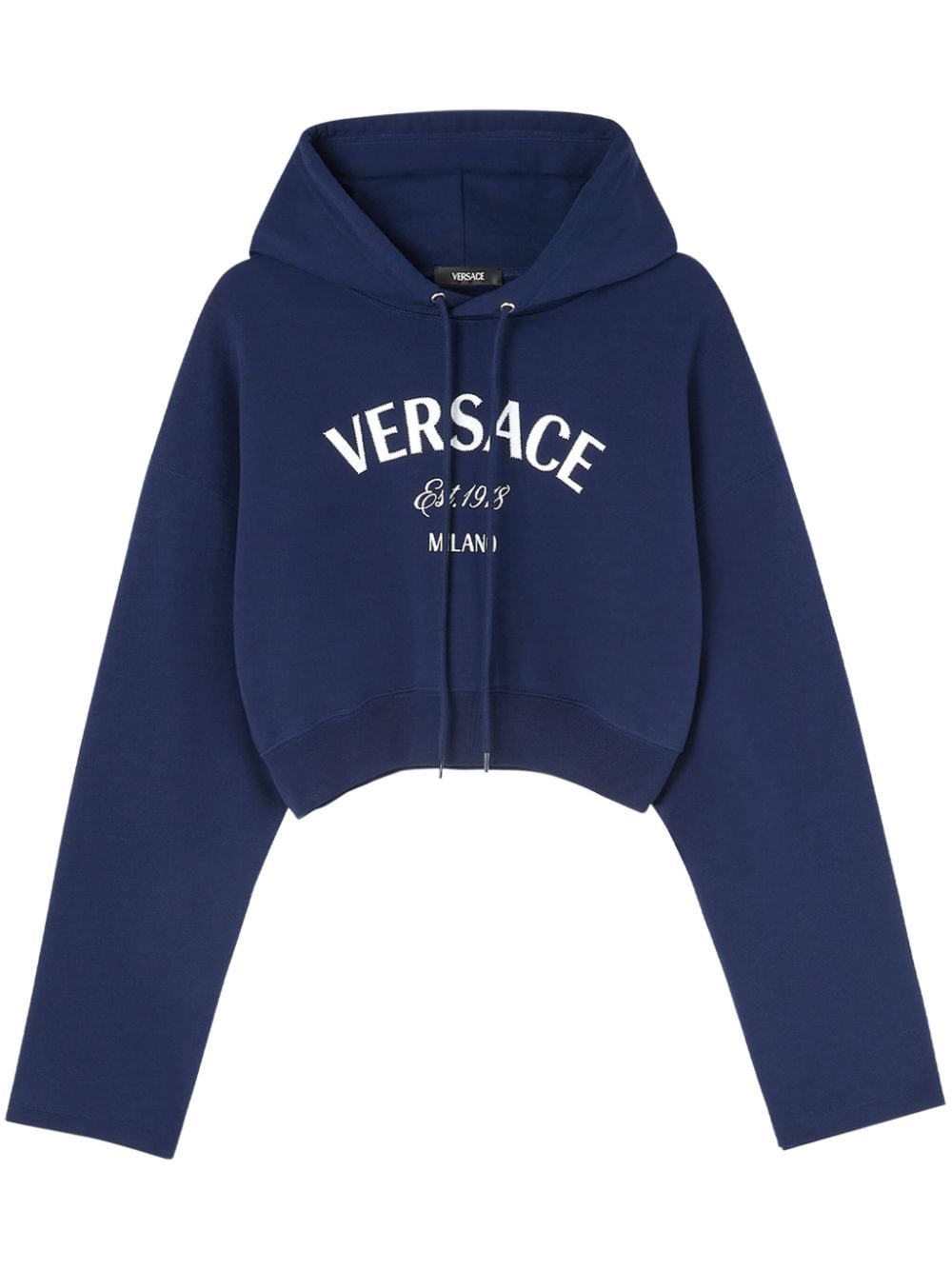Versace logo-embroidered drawstring cropped hoodie - Blue von Versace