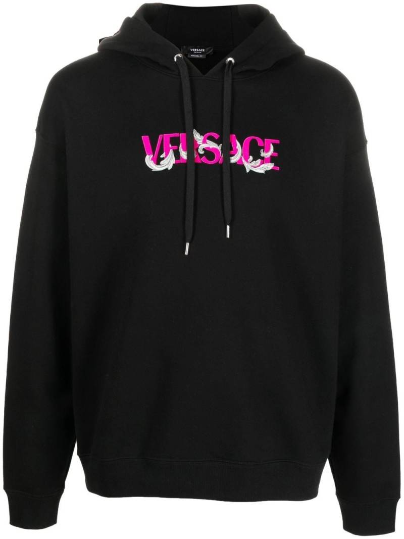 Versace logo-embroidered drawstring hoodie - Black von Versace