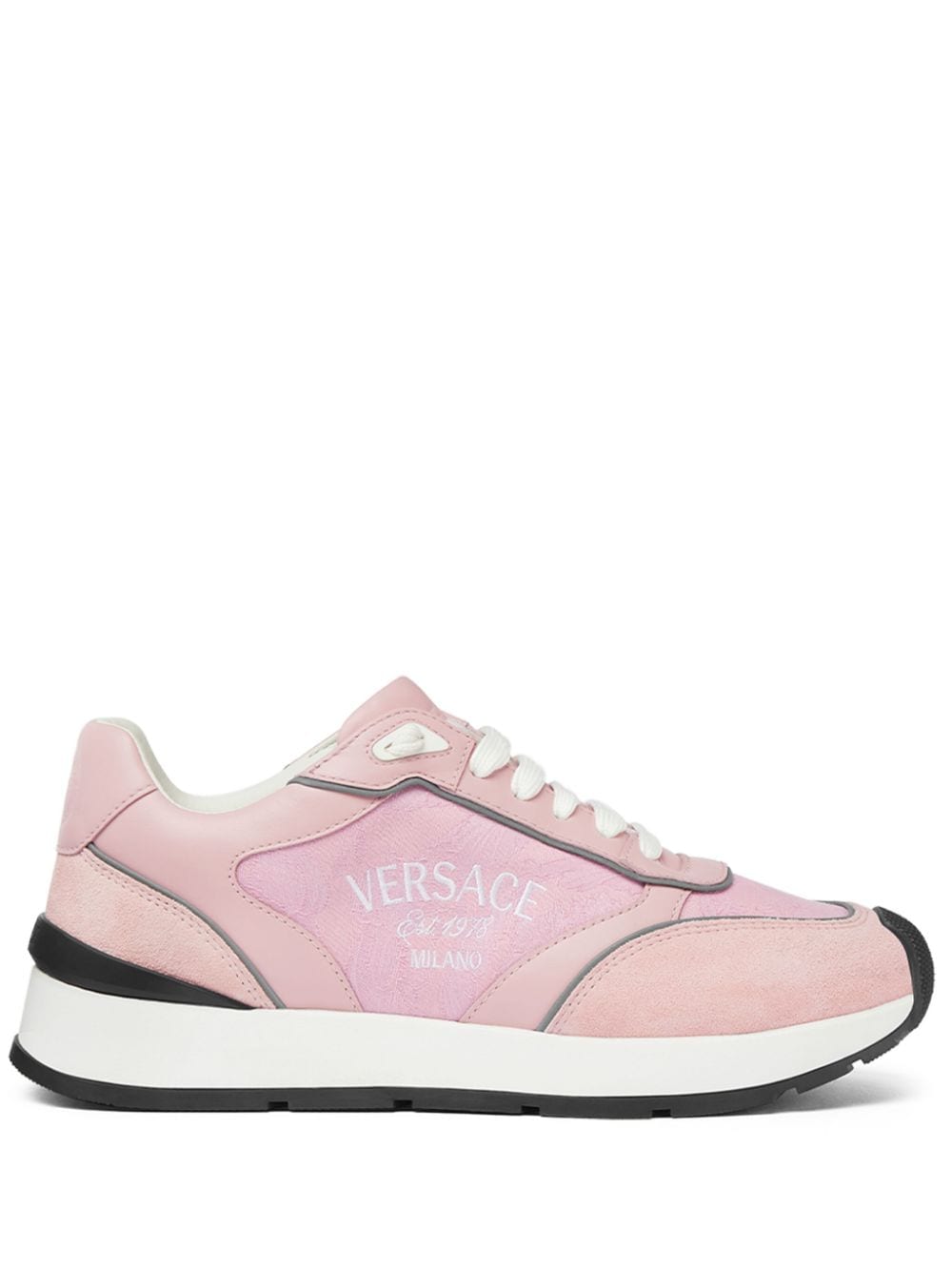 Versace logo-embroidered panelled sneakers - Pink von Versace