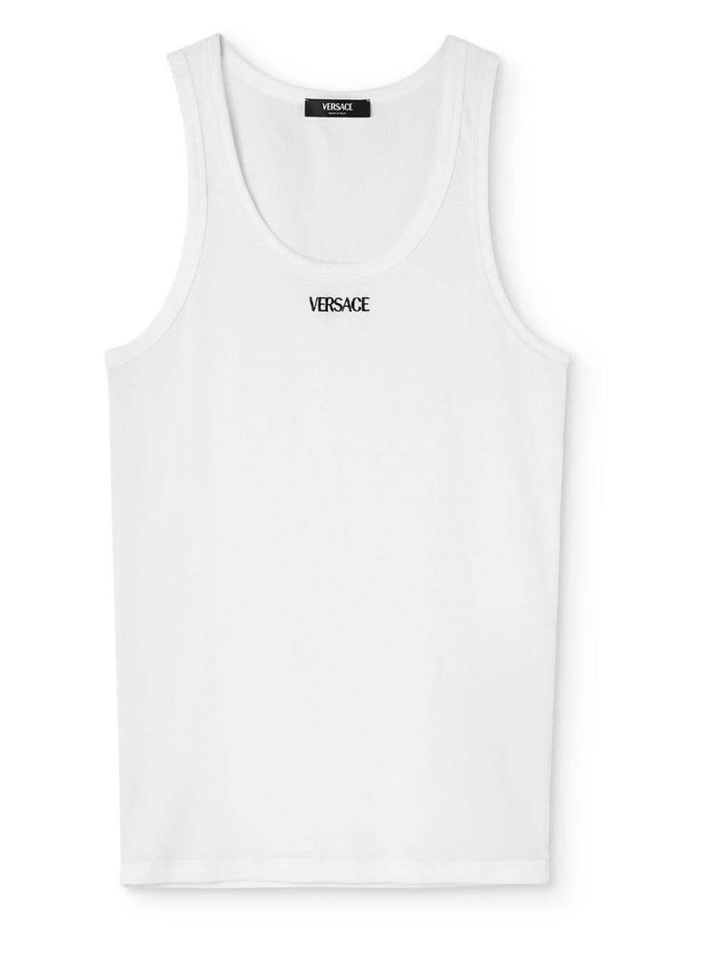 Versace logo-embroidered ribbed tank top - White von Versace