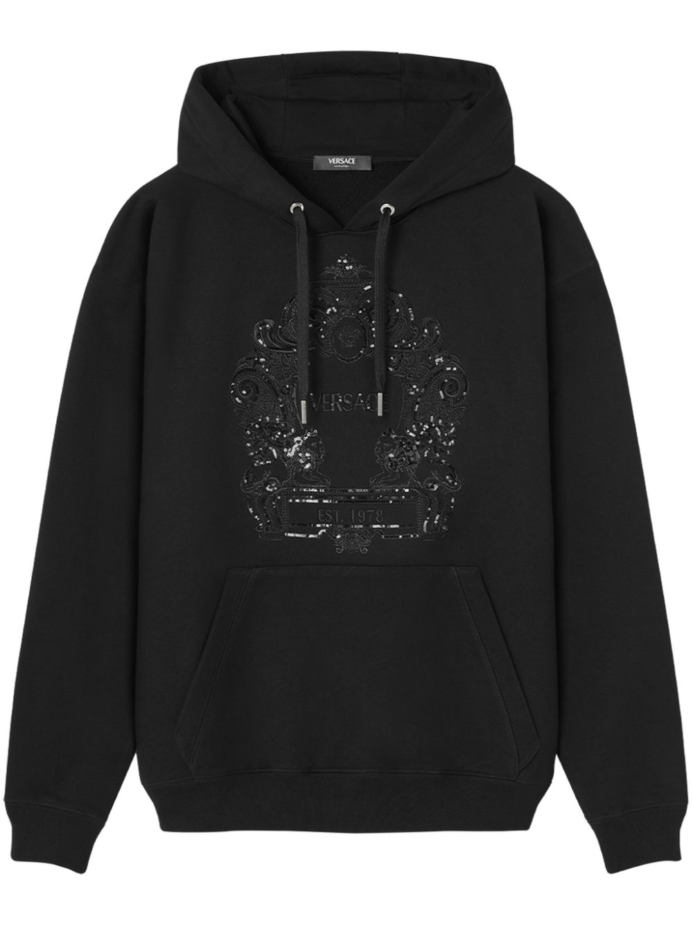 Versace logo-embroidered sequinned hoodie - Black von Versace