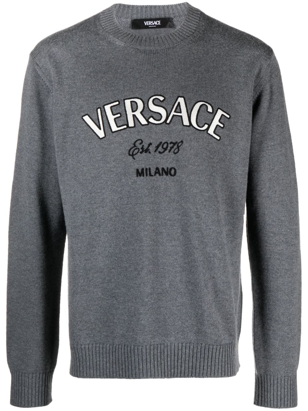 Versace Milano Stamp embroidered wool jumper - Grey von Versace