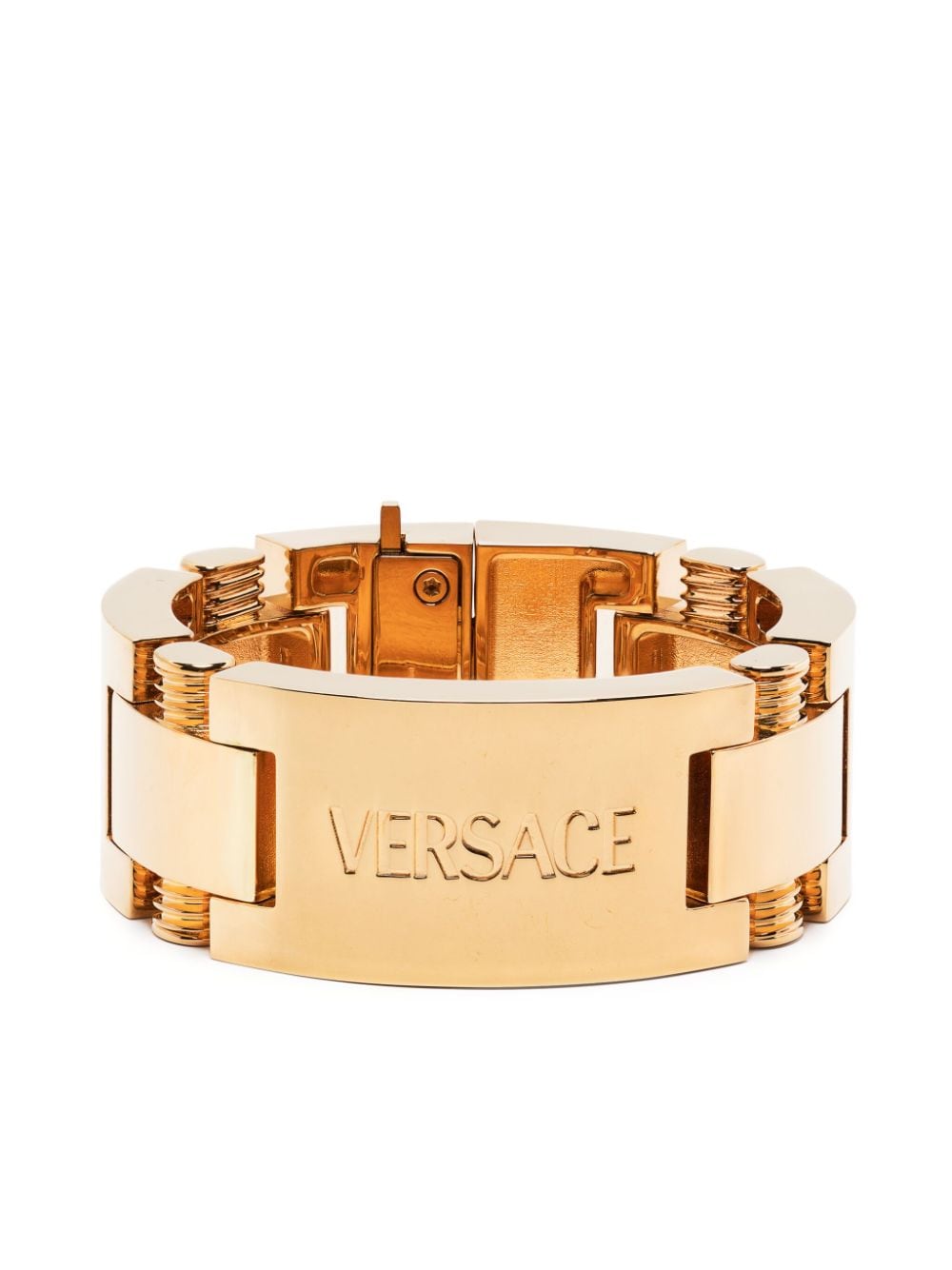 Versace logo-engraved metal bracelet - Gold von Versace