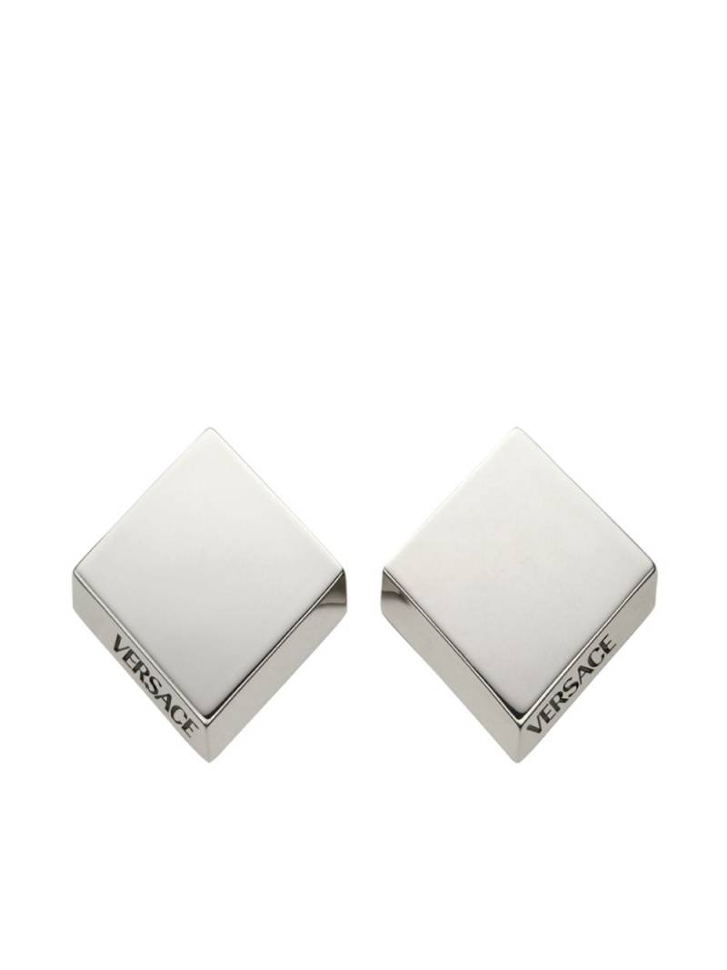 Versace logo-engraved rhombus stud earrings - Silver von Versace