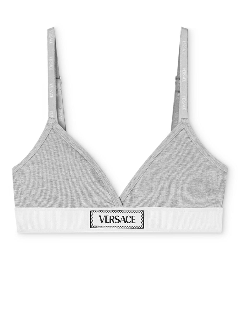 Versace logo-patch cotton-blend bra - Grey von Versace