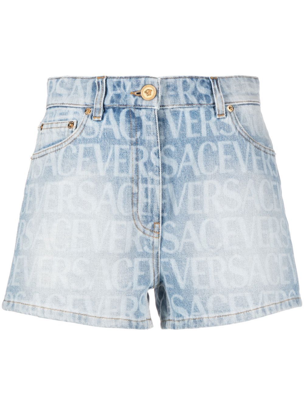 Versace logo-print denim shorts - Blue von Versace