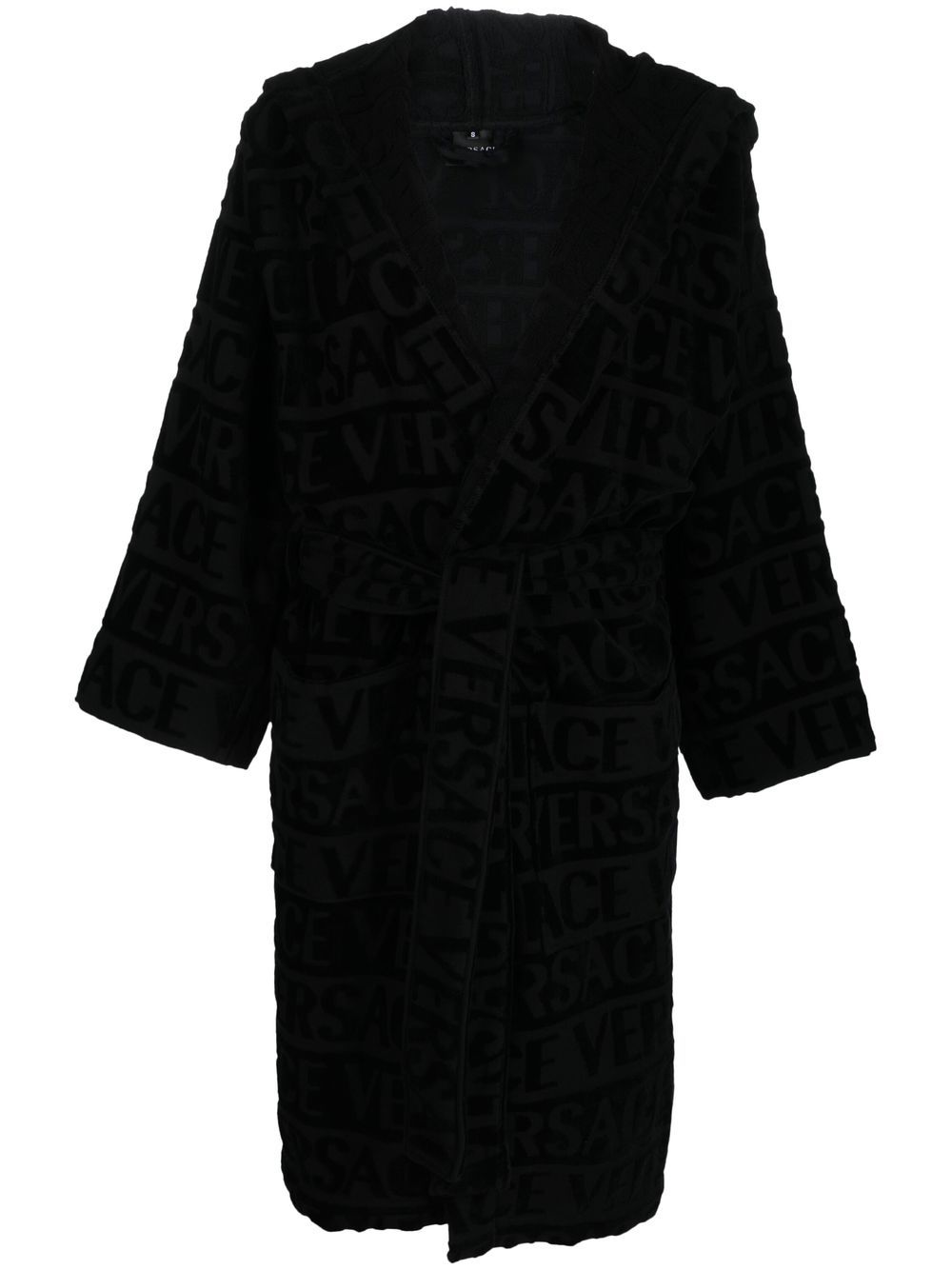 Versace logo-print hooded robe - Black von Versace