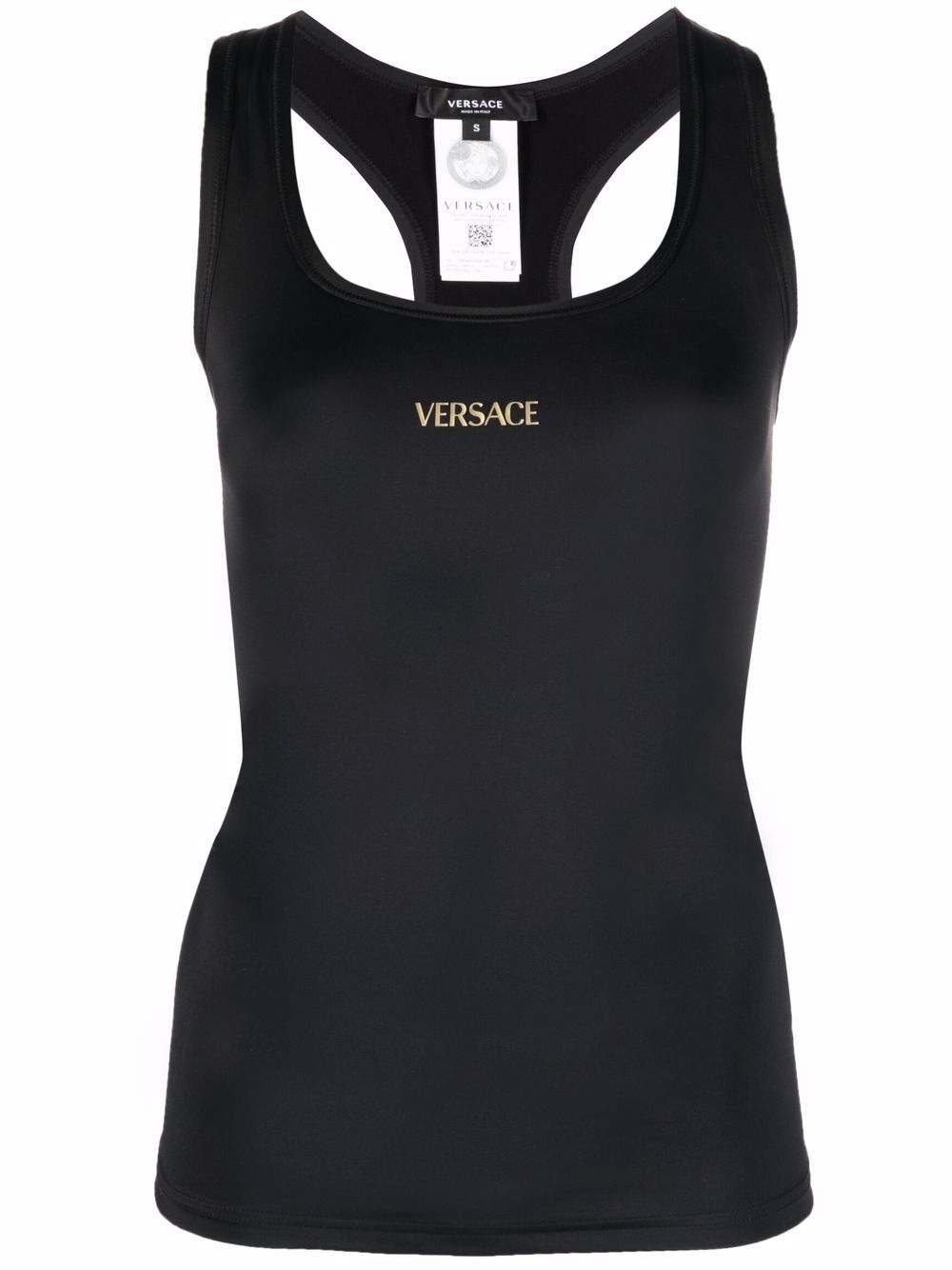 Versace logo-print square-neck performance tank top - Black von Versace