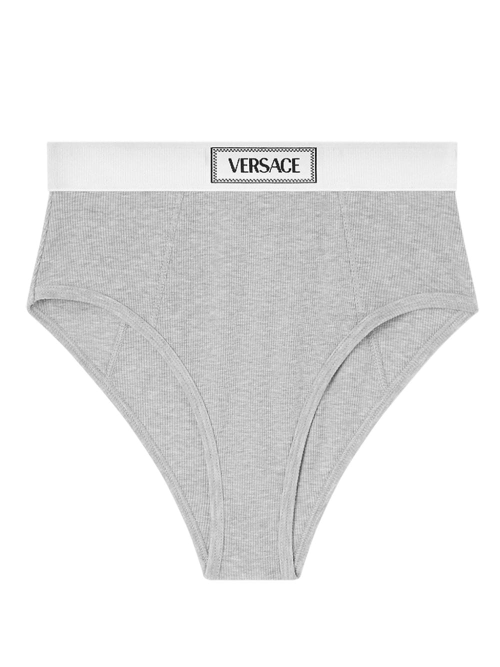 Versace logo-waistband fine-ribbed briefs - Grey von Versace